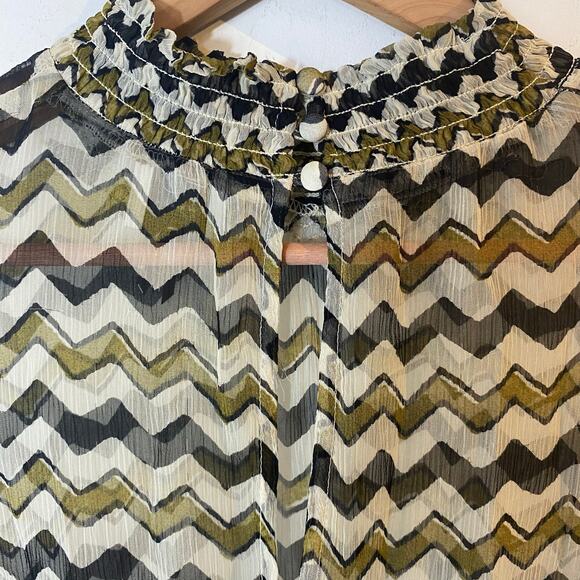 Anthropologie HD Paris Sierade Chevron Ruffle Boho Mini Dress SZ 4 Sheer Retro - Picture 9 of 10